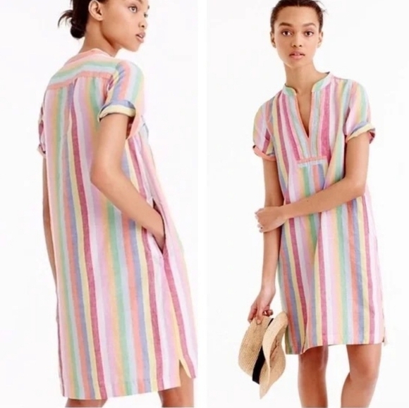 J. Crew Dresses & Skirts - J.Crew Women's Multicolor Striped Linen-Cotton Blend Casual Dress. Sz PM